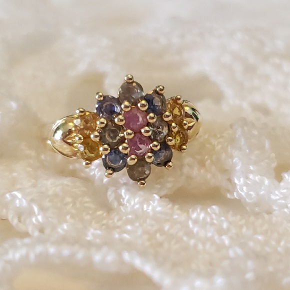 14k Beautiful multicolored gemstone ring - Picture 5 of 7